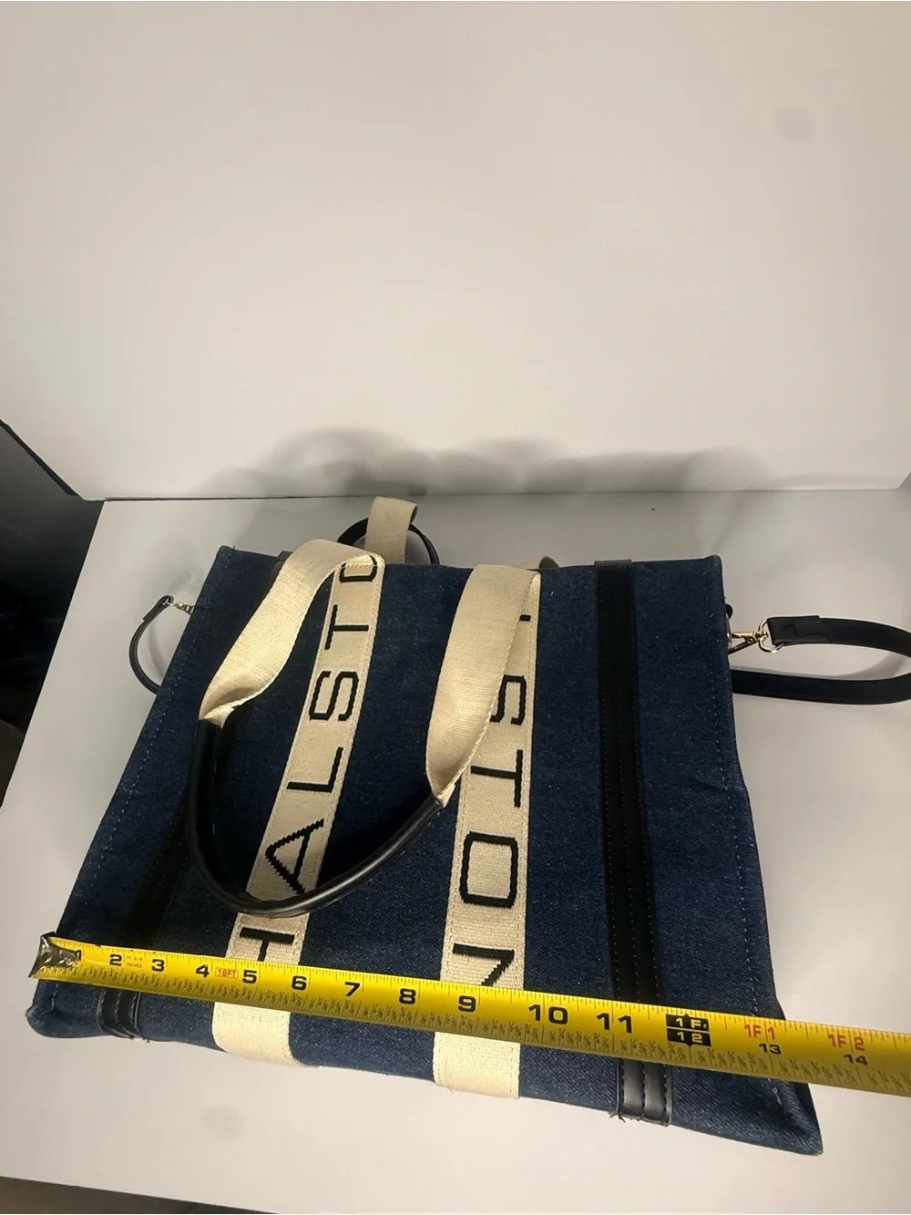 Halston Heritage Navy Canvas Tote with Cream Branded Straps